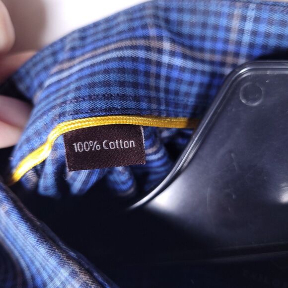 Robert Talbott Shirt Mens Medium Plaid Blue Cotton Tailored - Picture 11 of 12